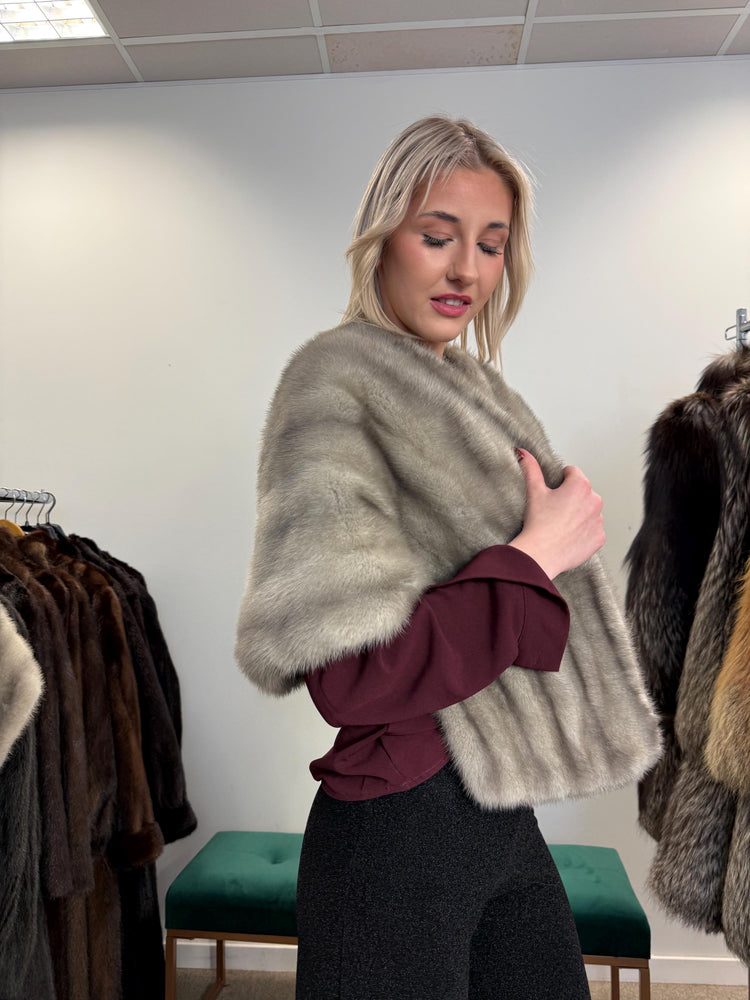 Grey Mink Fur Stole, One Size - XL, Long Elegant Stole, Soft and Luxurious, Perfect Shiny Fur, Classic Vintage Style, Real Mink Fur Stole