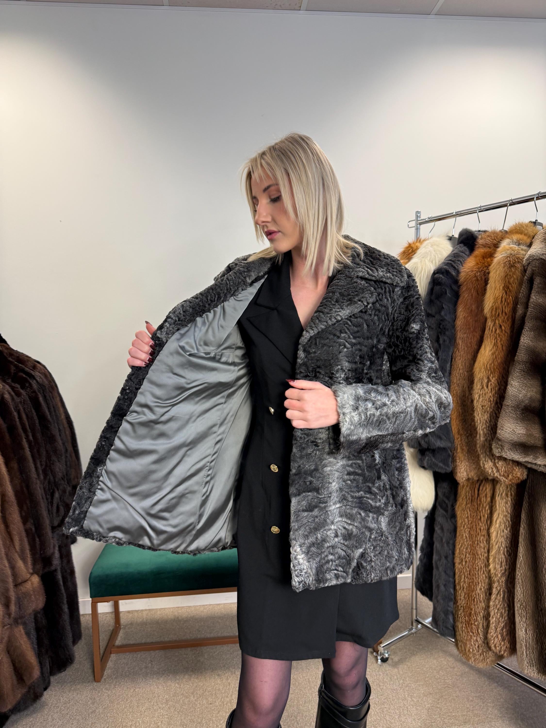 Grey Astrakhan Jacket, Medium Size, Swakara Astrakhan Jacket, Vintage Fur Coat, Womens Fur Coat, Real Fur Coat, Grey Fur Coat, Astrakhan Fur