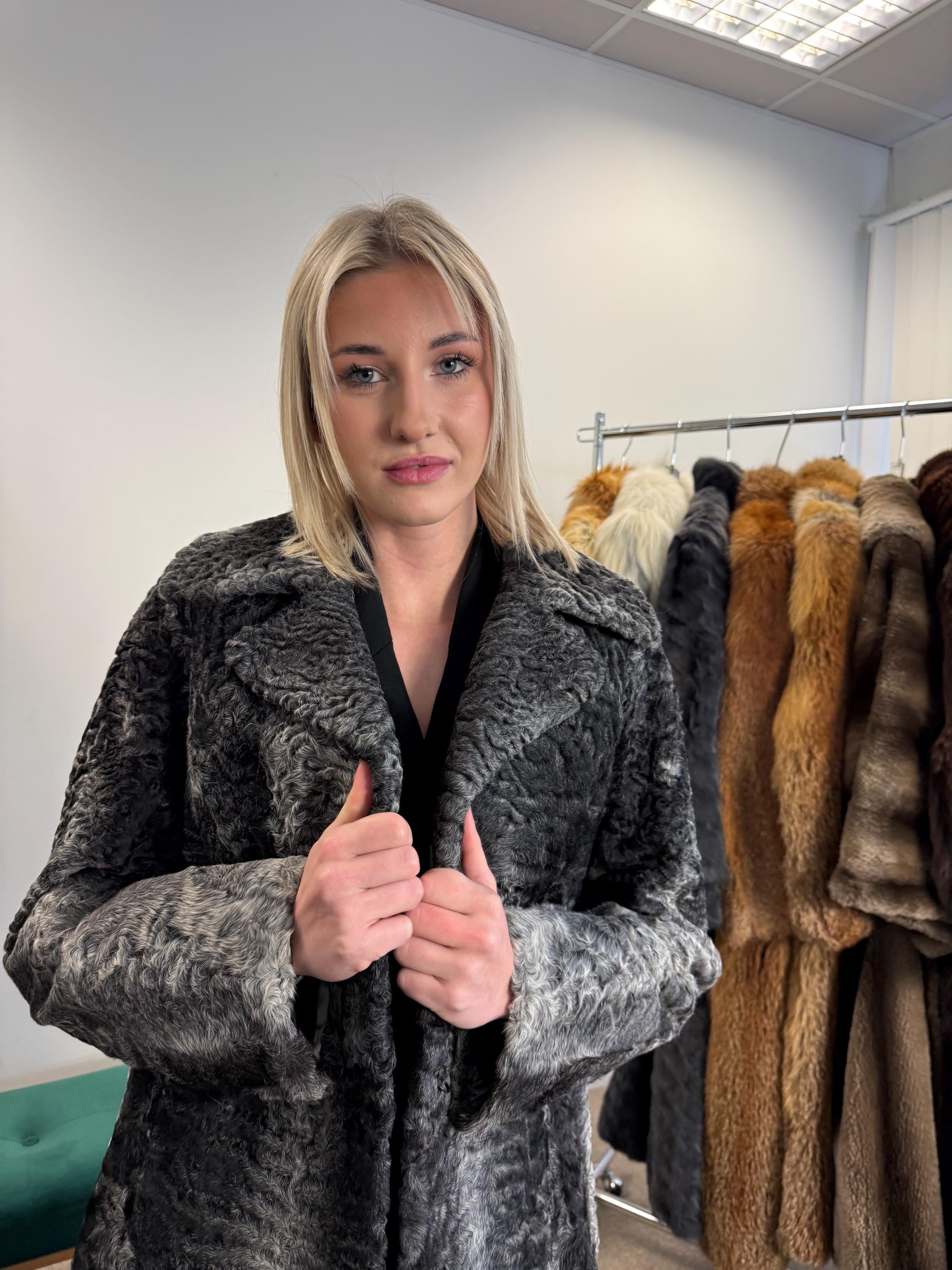 Grey Astrakhan Jacket, Medium Size, Swakara Astrakhan Jacket, Vintage Fur Coat, Womens Fur Coat, Real Fur Coat, Grey Fur Coat, Astrakhan Fur