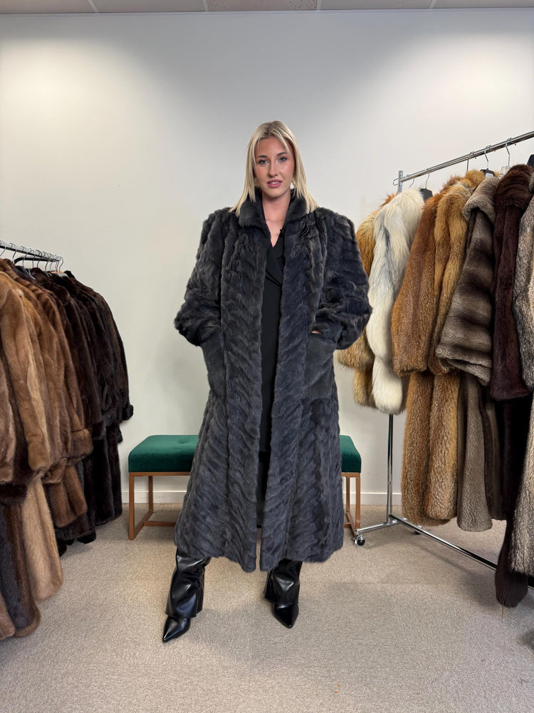 Dyed Mink & Rabbit Fur Coat, XXL Size, Blue Fur Coat, Vintage Fur Coat, Real Fur Coat, Long Fur Coat, Women's Fur Coat, Rabbit Fur Coat