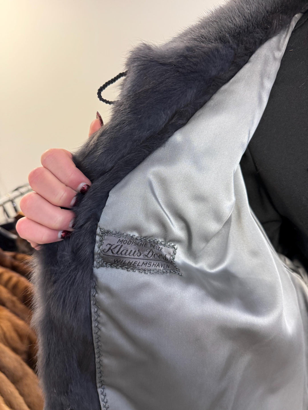 Dyed Mink & Rabbit Fur Coat, XXL Size, Blue Fur Coat, Vintage Fur Coat, Real Fur Coat, Long Fur Coat, Women's Fur Coat, Rabbit Fur Coat