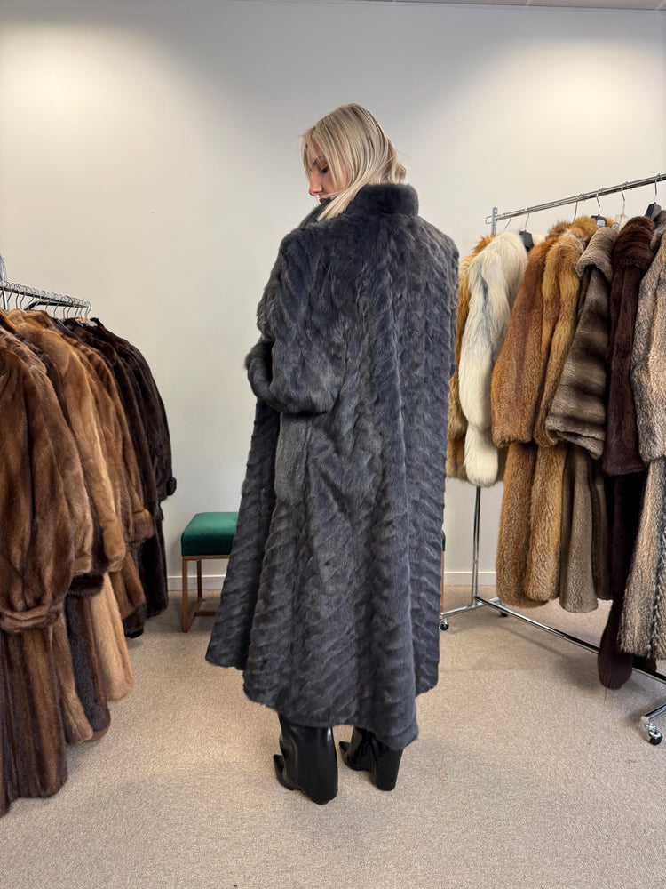 Dyed Mink & Rabbit Fur Coat, XXL Size, Blue Fur Coat, Vintage Fur Coat, Real Fur Coat, Long Fur Coat, Women's Fur Coat, Rabbit Fur Coat