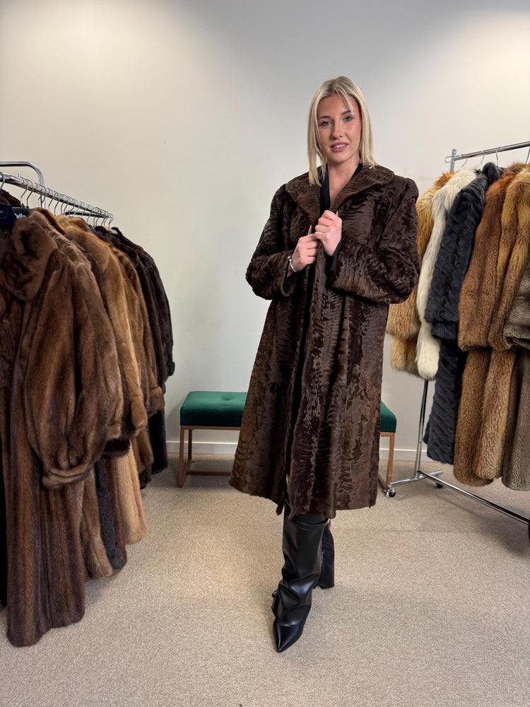 Brown Astrakhan Fur Coat, Medium Size, Swakara Astrakhan Coat, Vintage Fur Coat, Women's Fur Coat, Real Fur Coat, Fur Coat, Astrakhan Coat