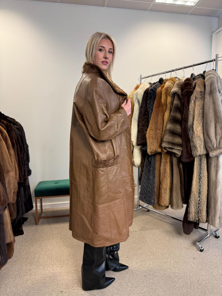 Green Astrakhan Leather Coat, S Size, Double Sided Coat, Vintage Fur Coat, Real Fur Coat, Fur Leather Coat, Womens Fur Coat, Astrakhan Fur