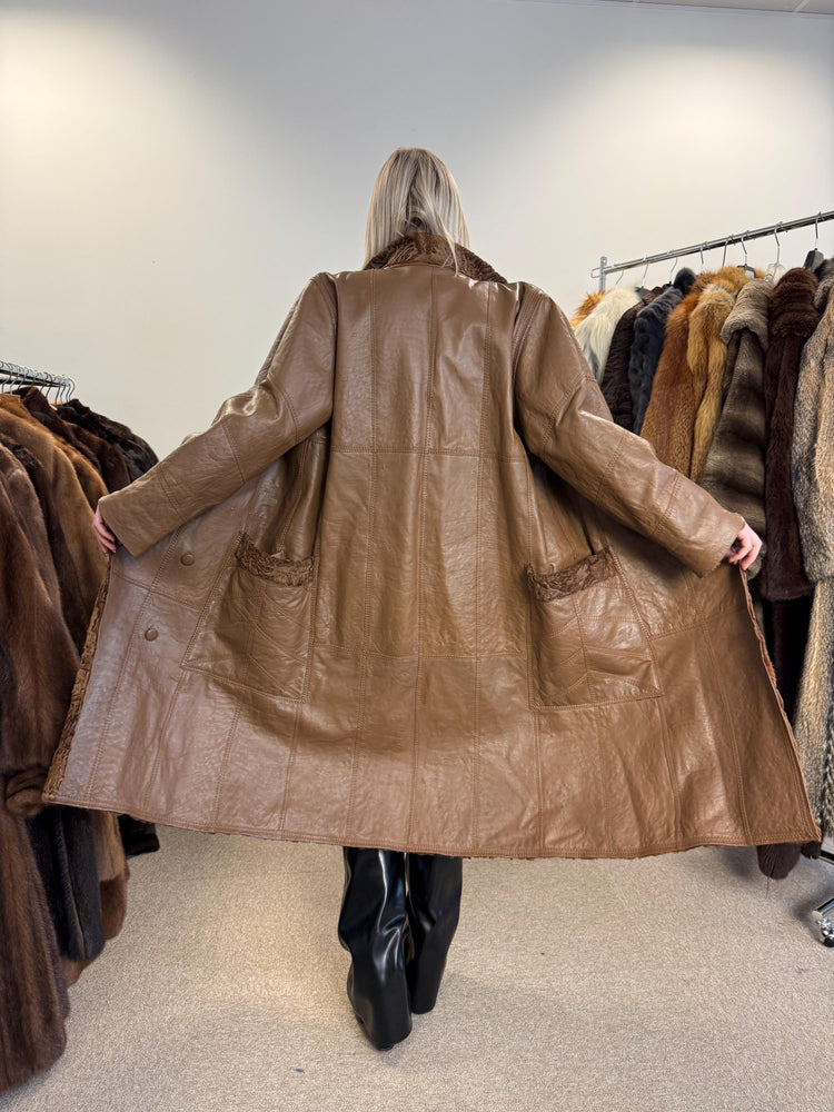 Green Astrakhan Leather Coat, S Size, Double Sided Coat, Vintage Fur Coat, Real Fur Coat, Fur Leather Coat, Womens Fur Coat, Astrakhan Fur