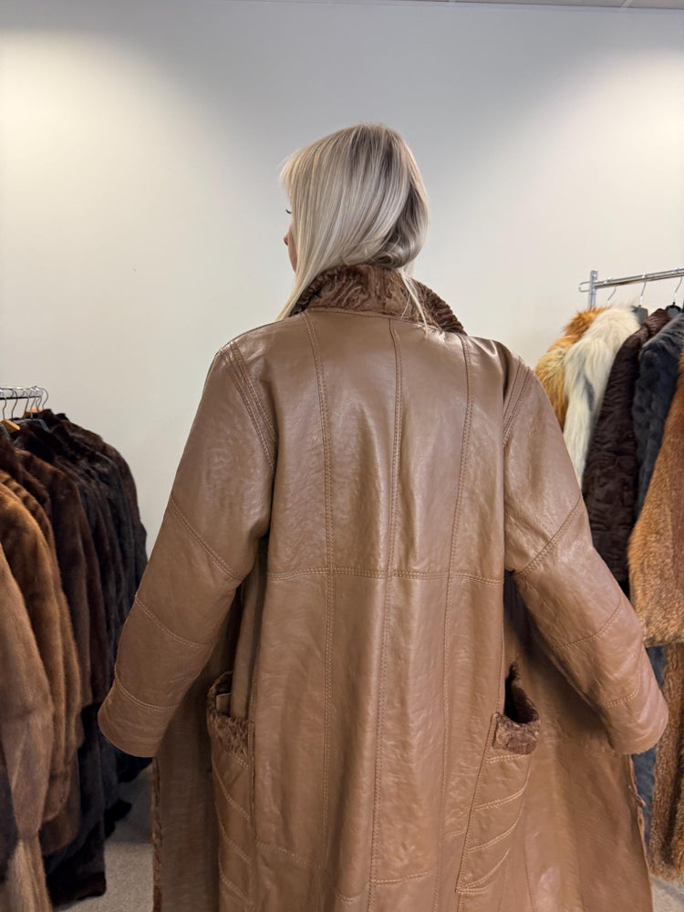 Green Astrakhan Leather Coat, S Size, Double Sided Coat, Vintage Fur Coat, Real Fur Coat, Fur Leather Coat, Womens Fur Coat, Astrakhan Fur