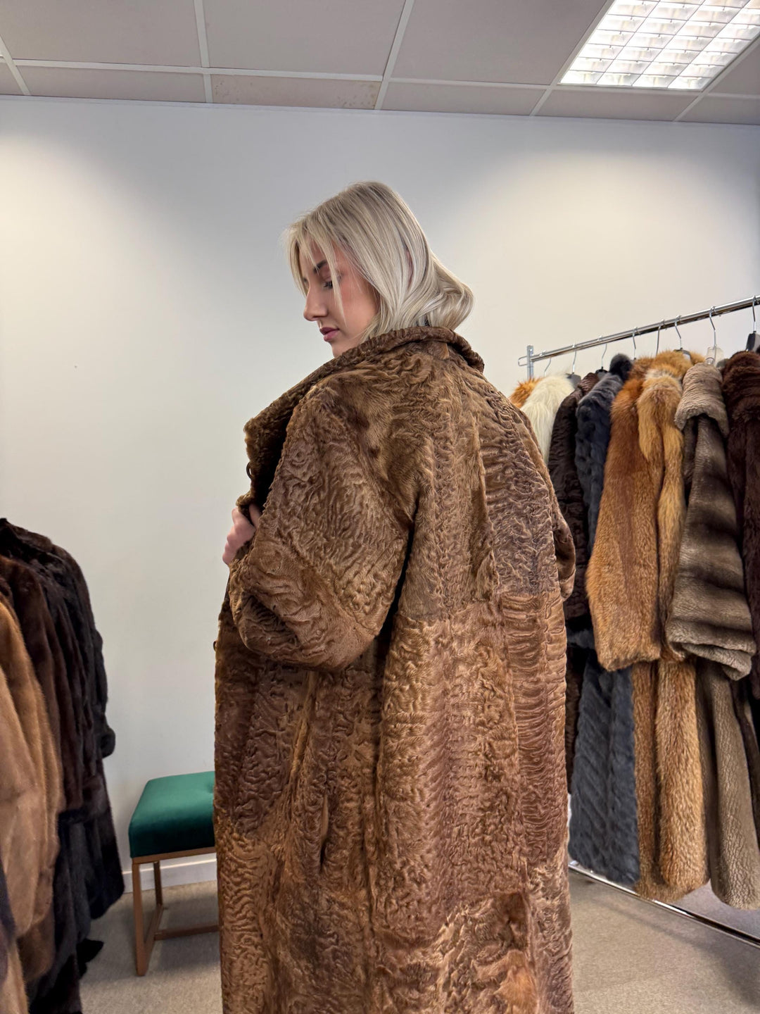 Green Astrakhan Leather Coat, S Size, Double Sided Coat, Vintage Fur Coat, Real Fur Coat, Fur Leather Coat, Womens Fur Coat, Astrakhan Fur