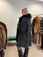 Astrakhan with Fox Fur Collar Coat, Medium Size, Real Fur Coat, Black Astrakhan Fur Coat, Vintage Fur Coat, Black Fur Coat, Fox Fur Collar