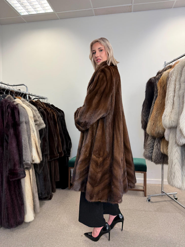 Luxury Swinger Mink Coat, 3XL Size, Brown Mink Fur Coat, Vintage Fur Coat, Long Mink Coat, Women's Fur Coat, Real Mink Fur, Brown Mink Coat