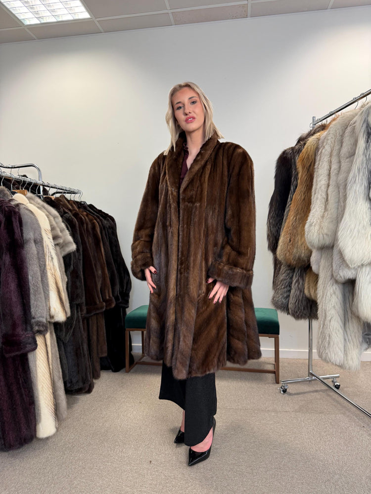Luxury Swinger Mink Coat, 3XL Size, Brown Mink Fur Coat, Vintage Fur Coat, Long Mink Coat, Women's Fur Coat, Real Mink Fur, Brown Mink Coat