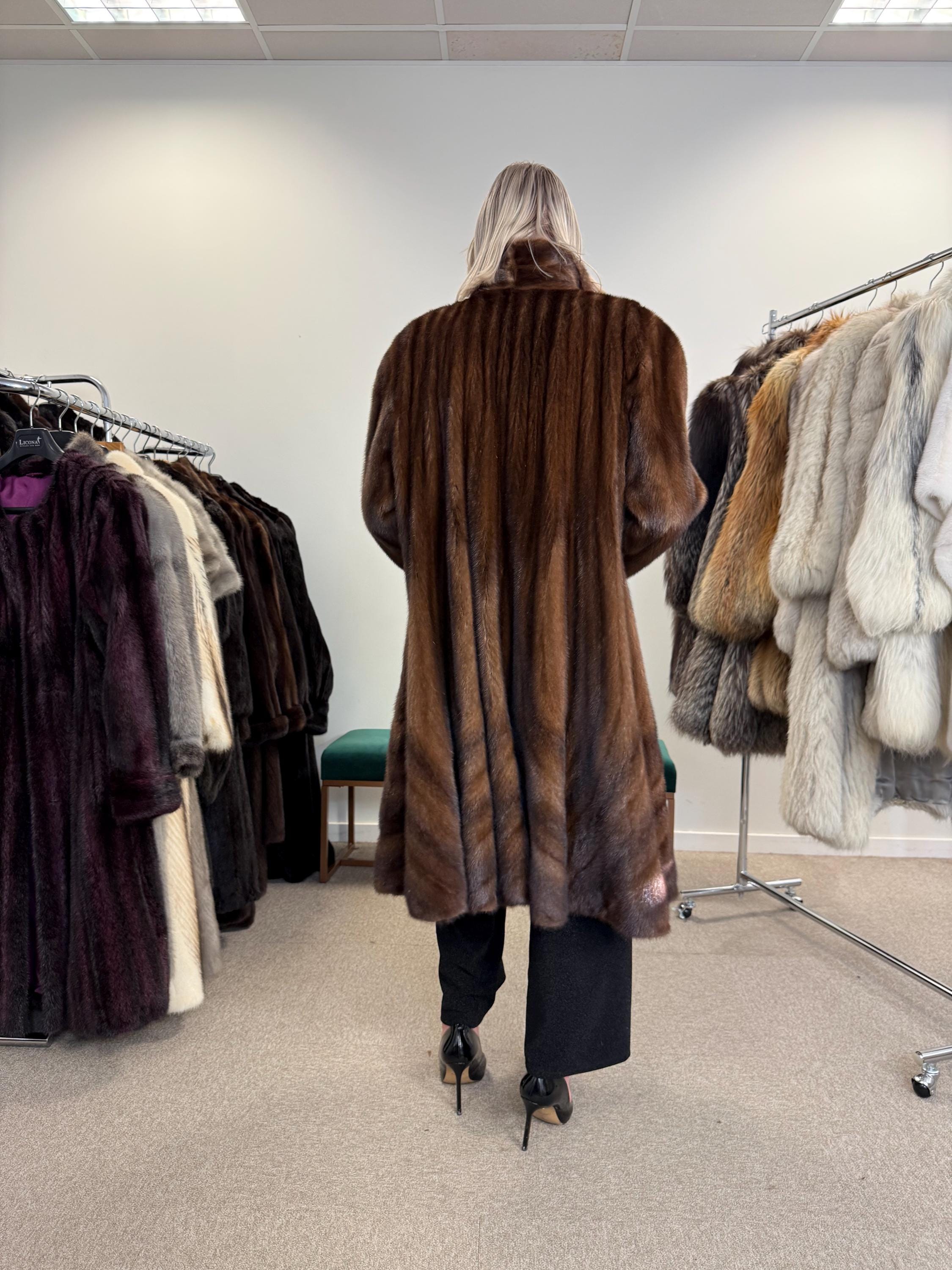 Luxury Swinger Mink Coat, 3XL Size, Brown Mink Fur Coat, Vintage Fur Coat, Long Mink Coat, Women's Fur Coat, Real Mink Fur, Brown Mink Coat