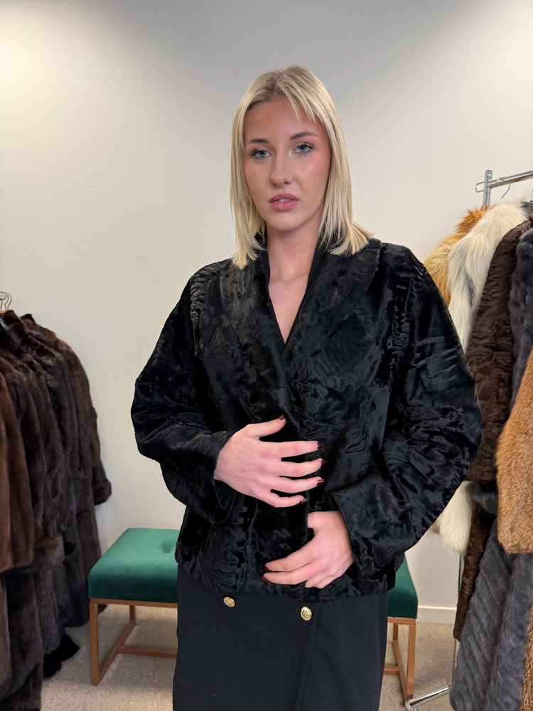 Swakara Astrakhan Jacket, XL Size, Real Fur Jacket, Astrakhan Fur Coat, Vintage Fur Coat, Black Fur Coat, Thick Fur Jacket, Astrakhan Jacket