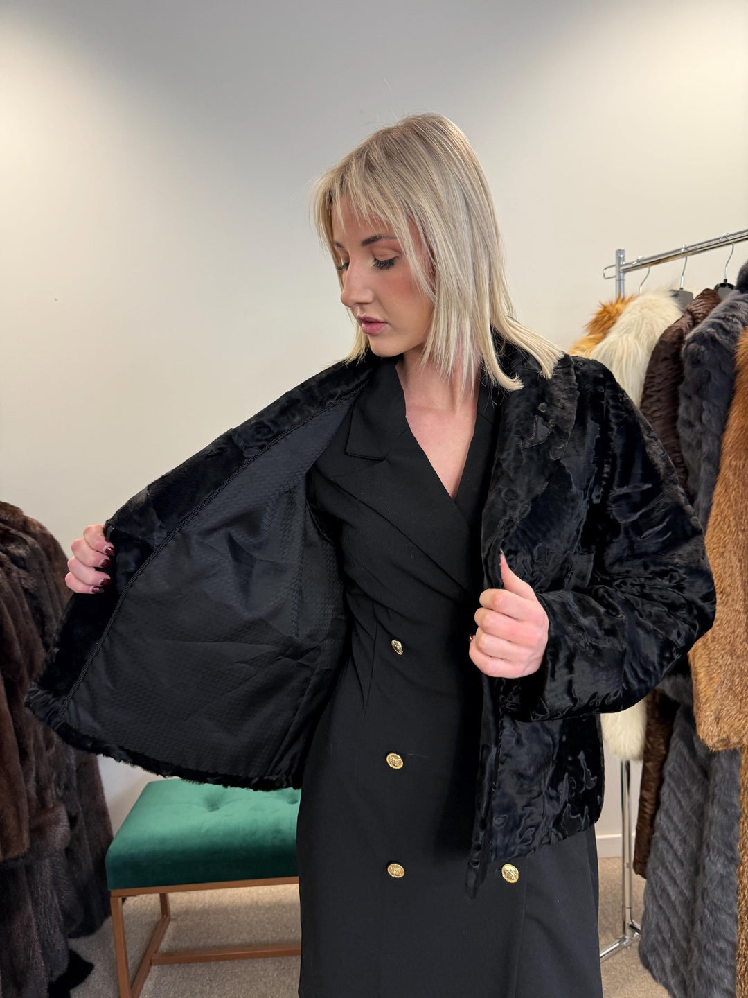 Swakara Astrakhan Jacket, XL Size, Real Fur Jacket, Astrakhan Fur Coat, Vintage Fur Coat, Black Fur Coat, Thick Fur Jacket, Astrakhan Jacket