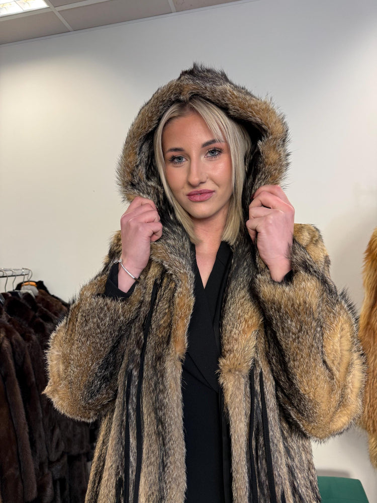 Coyote Fur Coat, Small Size, Women's Fur Coat, Real Coyote Fur Coat, Coyote Coat Women, Vintage Fur Coat, Long Coyote Coat, Real Fur Coat