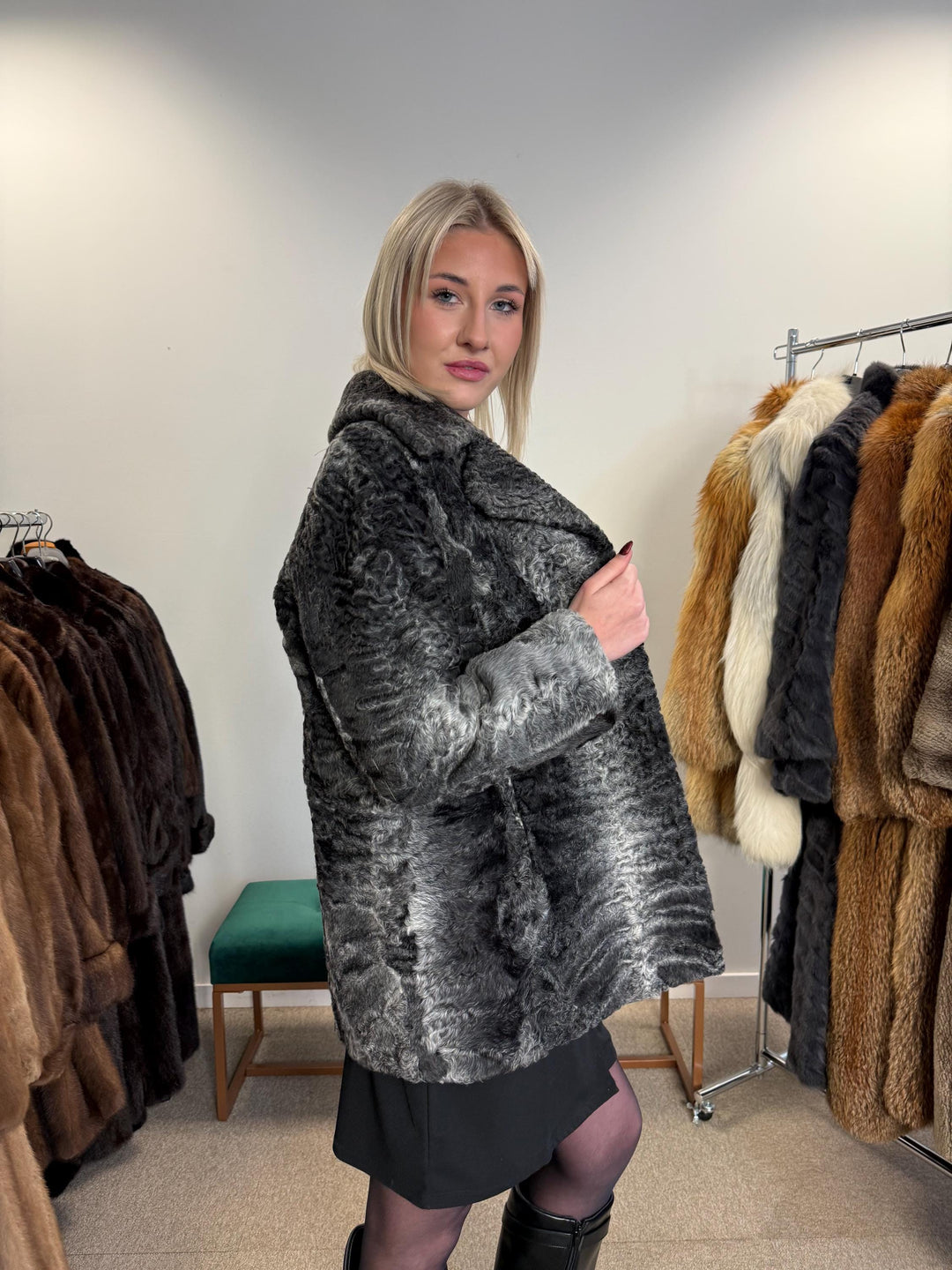 Grey Astrakhan Jacket, Medium Size, Swakara Astrakhan Jacket, Vintage Fur Coat, Womens Fur Coat, Real Fur Coat, Grey Fur Coat, Astrakhan Fur