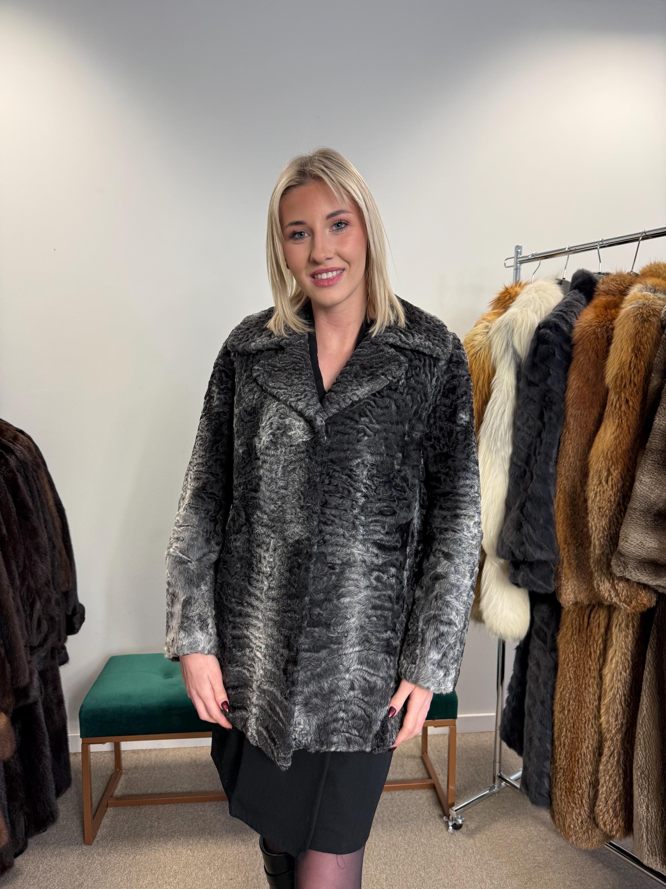 Grey Astrakhan Jacket, Medium Size, Swakara Astrakhan Jacket, Vintage Fur Coat, Womens Fur Coat, Real Fur Coat, Grey Fur Coat, Astrakhan Fur