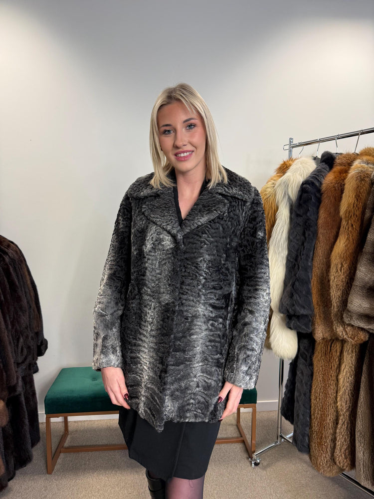 Grey Astrakhan Jacket, Medium Size, Swakara Astrakhan Jacket, Vintage Fur Coat, Womens Fur Coat, Real Fur Coat, Grey Fur Coat, Astrakhan Fur