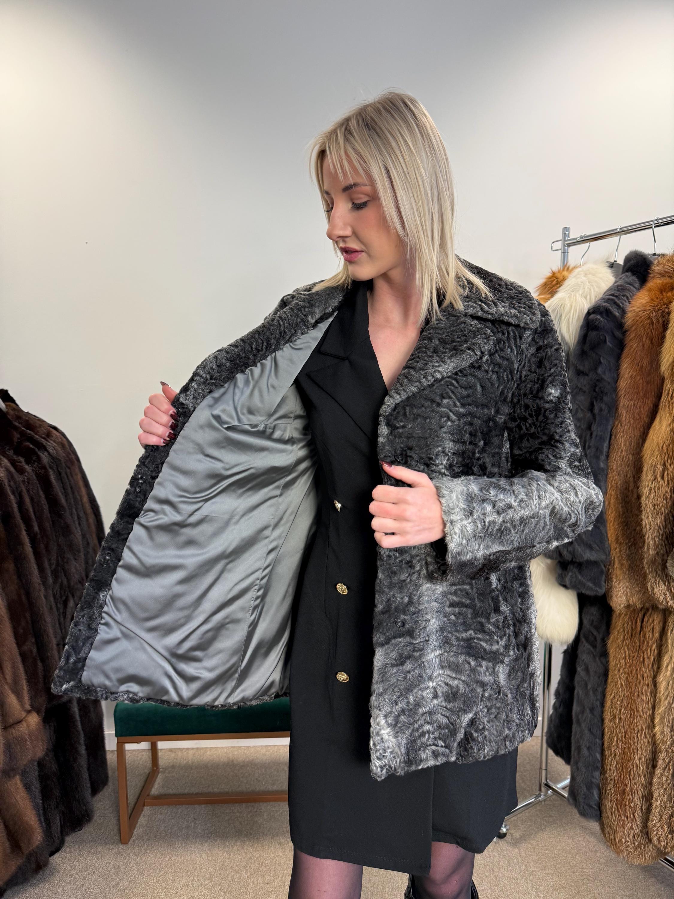 Grey Astrakhan Jacket, Medium Size, Swakara Astrakhan Jacket, Vintage Fur Coat, Womens Fur Coat, Real Fur Coat, Grey Fur Coat, Astrakhan Fur