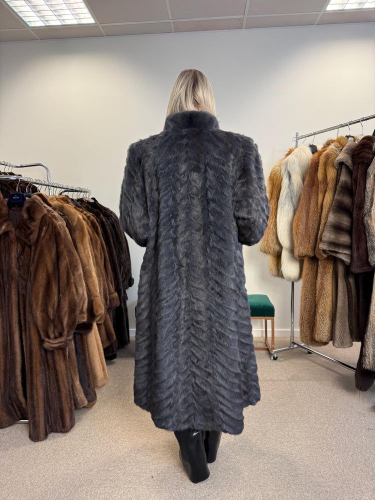 Dyed Mink & Rabbit Fur Coat, XXL Size, Blue Fur Coat, Vintage Fur Coat, Real Fur Coat, Long Fur Coat, Women's Fur Coat, Rabbit Fur Coat