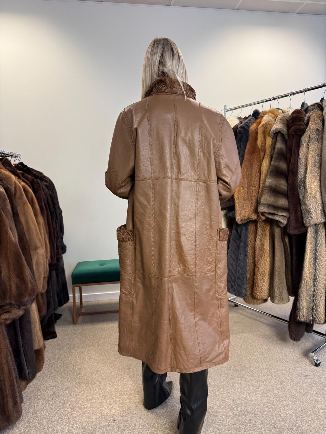 Green Astrakhan Leather Coat, S Size, Double Sided Coat, Vintage Fur Coat, Real Fur Coat, Fur Leather Coat, Womens Fur Coat, Astrakhan Fur