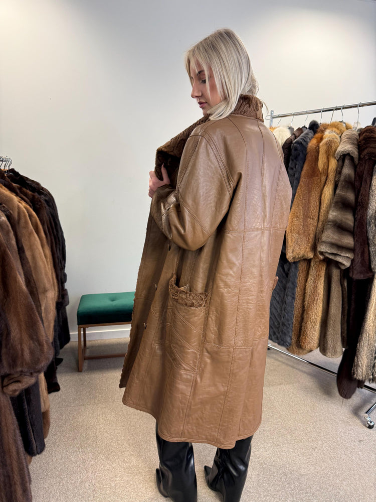 Green Astrakhan Leather Coat, S Size, Double Sided Coat, Vintage Fur Coat, Real Fur Coat, Fur Leather Coat, Womens Fur Coat, Astrakhan Fur