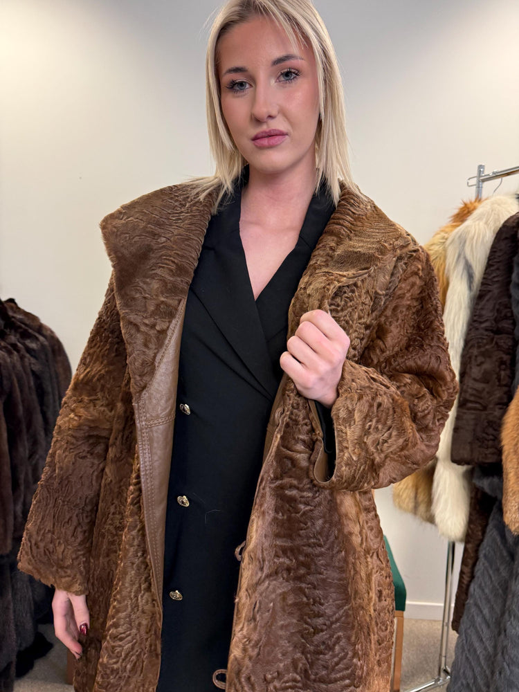 Green Astrakhan Leather Coat, S Size, Double Sided Coat, Vintage Fur Coat, Real Fur Coat, Fur Leather Coat, Womens Fur Coat, Astrakhan Fur