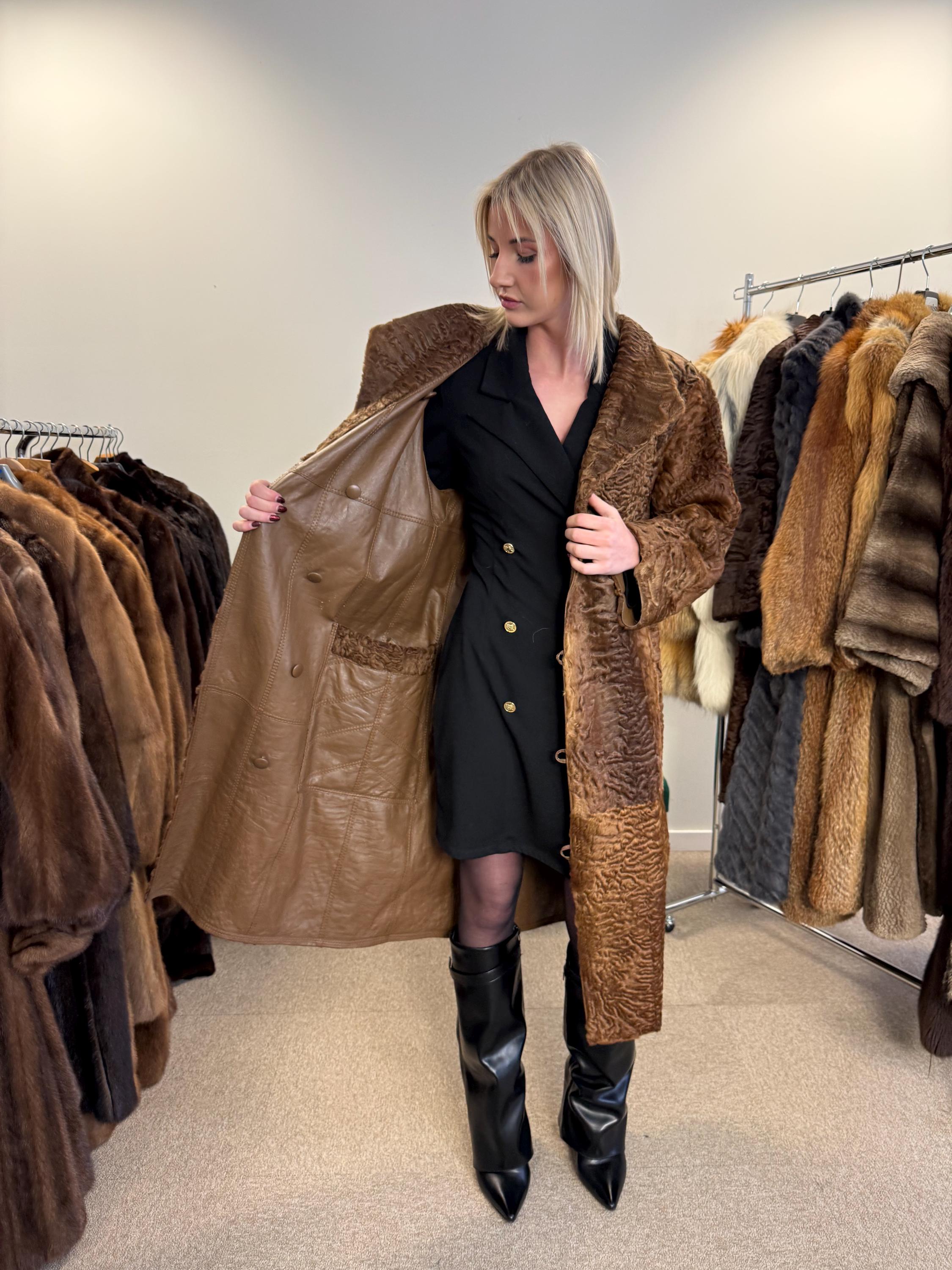 Green Astrakhan Leather Coat, S Size, Double Sided Coat, Vintage Fur Coat, Real Fur Coat, Fur Leather Coat, Womens Fur Coat, Astrakhan Fur