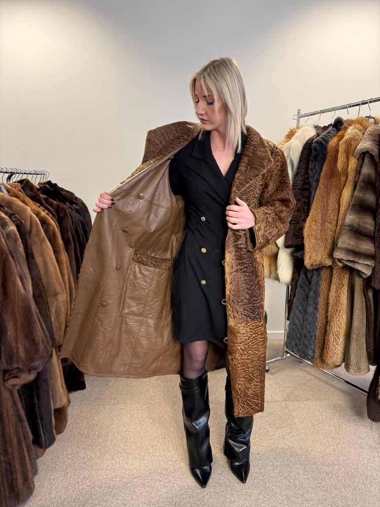 Green Astrakhan Leather Coat, S Size, Double Sided Coat, Vintage Fur Coat, Real Fur Coat, Fur Leather Coat, Womens Fur Coat, Astrakhan Fur