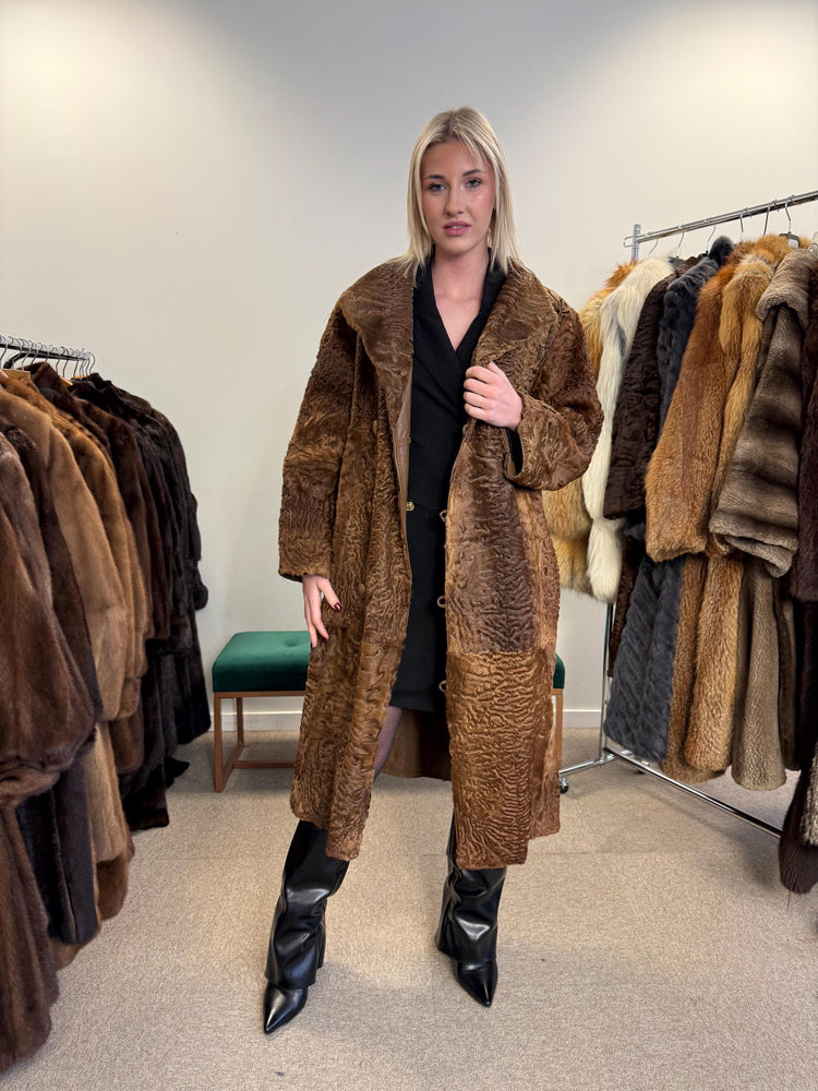 Green Astrakhan Leather Coat, S Size, Double Sided Coat, Vintage Fur Coat, Real Fur Coat, Fur Leather Coat, Womens Fur Coat, Astrakhan Fur