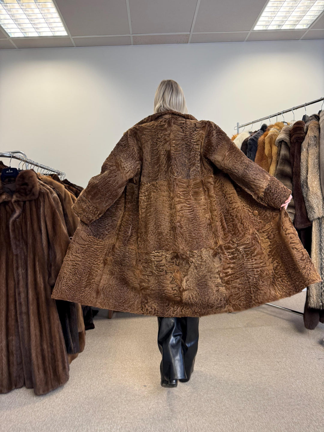 Green Astrakhan Leather Coat, S Size, Double Sided Coat, Vintage Fur Coat, Real Fur Coat, Fur Leather Coat, Womens Fur Coat, Astrakhan Fur