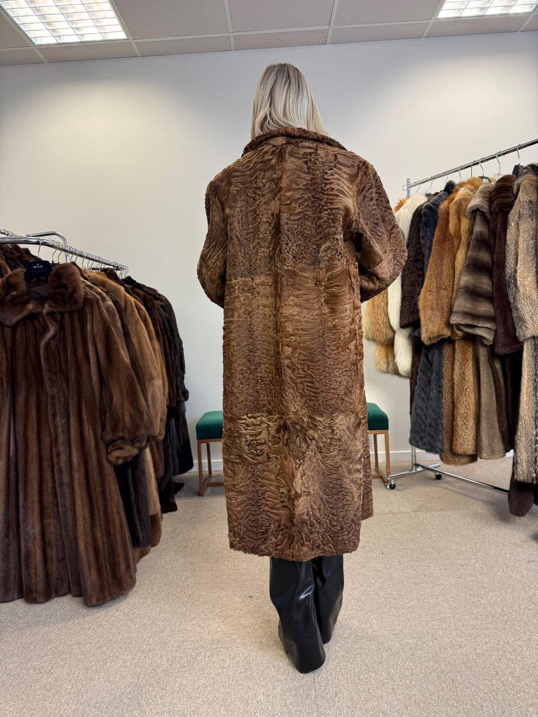 Green Astrakhan Leather Coat, S Size, Double Sided Coat, Vintage Fur Coat, Real Fur Coat, Fur Leather Coat, Womens Fur Coat, Astrakhan Fur