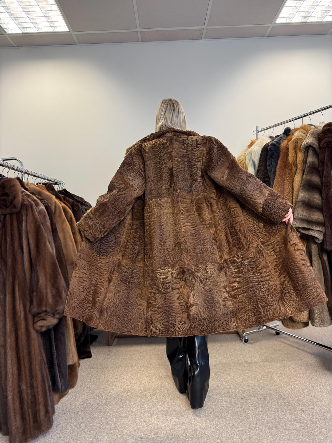 Green Astrakhan Leather Coat, S Size, Double Sided Coat, Vintage Fur Coat, Real Fur Coat, Fur Leather Coat, Womens Fur Coat, Astrakhan Fur