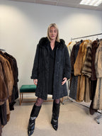 Astrakhan with Fox Fur Collar Coat, Medium Size, Real Fur Coat, Black Astrakhan Fur Coat, Vintage Fur Coat, Black Fur Coat, Fox Fur Collar