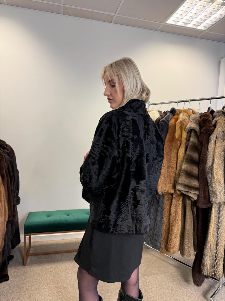Swakara Astrakhan Jacket, XL Size, Real Fur Jacket, Astrakhan Fur Coat, Vintage Fur Coat, Black Fur Coat, Thick Fur Jacket, Astrakhan Jacket