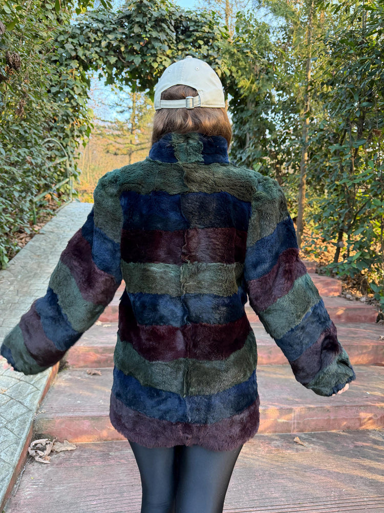 Sheared Rabbit Fur Coat, Medium Size, Blue Rabbit Fur Coat, Vintage Fur Coat, Women's Coat, Fur Coat Rabbit, Soft Fur Coat, Rabbit Coat Fur