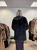 Sheared Rex Rabbit Fur Coat, Small Size, Black Rabbit Fur Coat, Hooded Rabbit Fur Coat, Vintage Fur Coat, Women's Fur Coat, Real Rabbit Fur