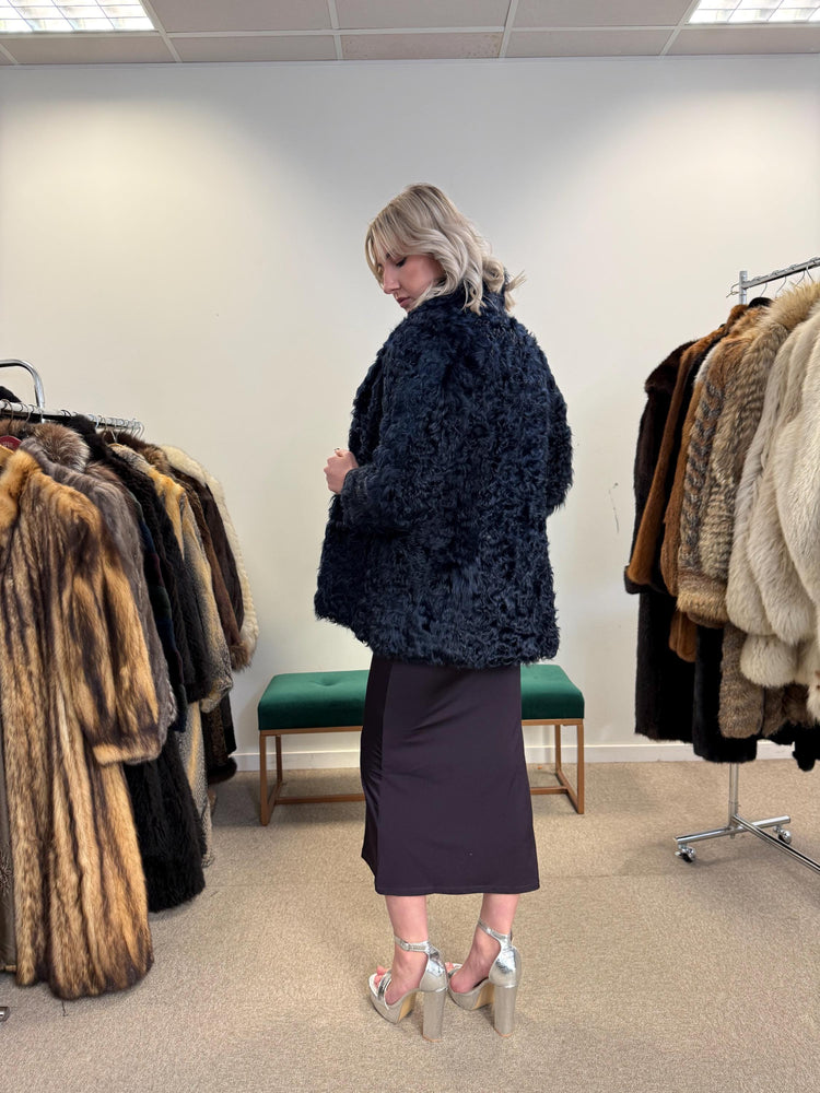 Curly Sheep Fur Jacket, Small Size, Dyed Blue Fur Jacket, Sheep Jacket, Real Fur Coat, Vintage Fur Jacket, Women's Fur Coat, Blue Fur Jacket