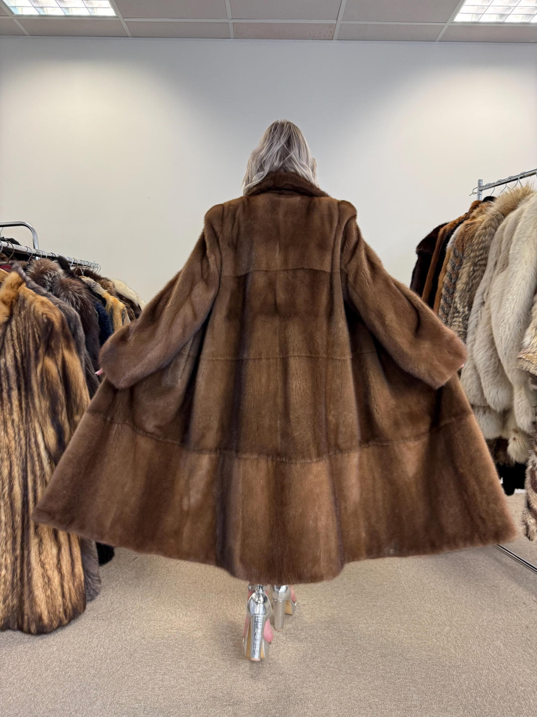 Pastel Mink Fur Coat, L/XL Size, Women's Fur Coat, Italian Skin Fur Coat, Light & Luxury Fur Coat, Full-Length Mink Coat, Pastel Mink Fur