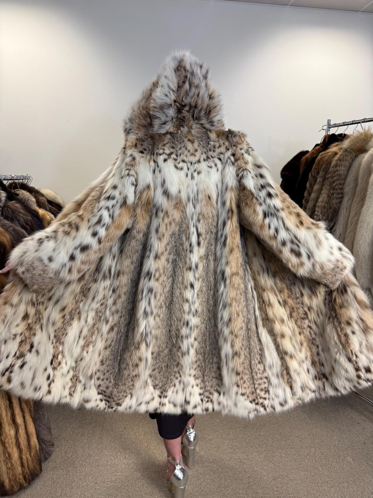 New Lynx Fur Coat, L/XL Size, Vintage Fur Coat, Real Lynx Coat, Long Lynx Coat, Women's Fur Coat, Hooded Fur Coat, Real Fur Coat, Lynx Coat