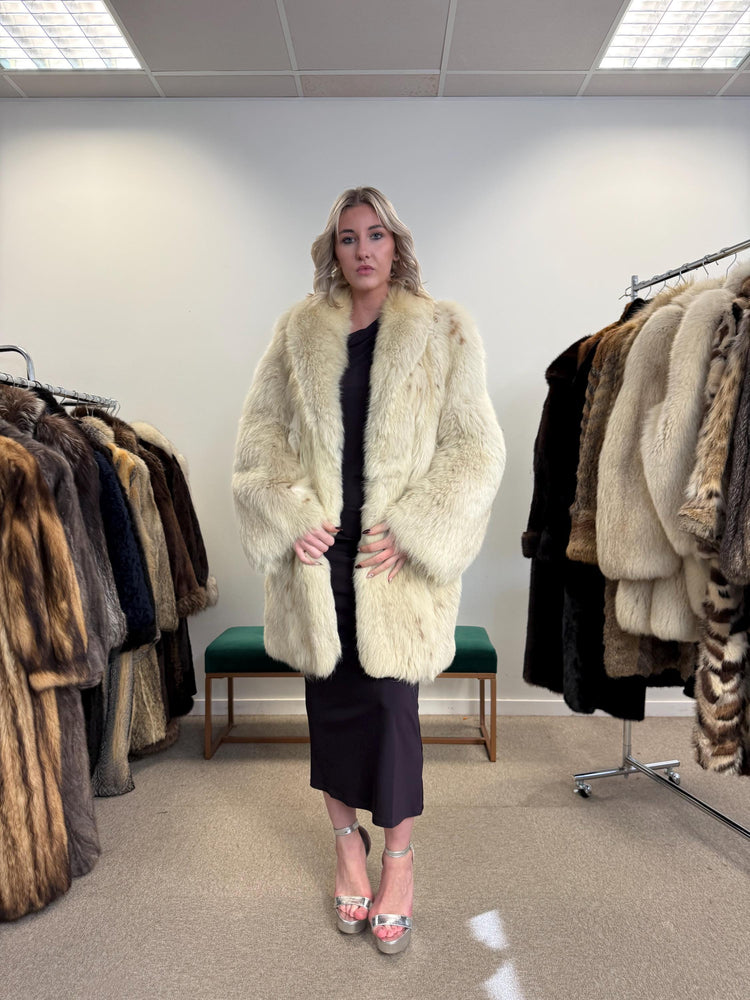 Lynx and Fox Fur Coat, XL Size, White Fox Fur Coat, Lynx Fox Coat, Lynx Fur Coat, Vintage Fur Coat, Women's Fur Coat, Luxurious Fur Coat
