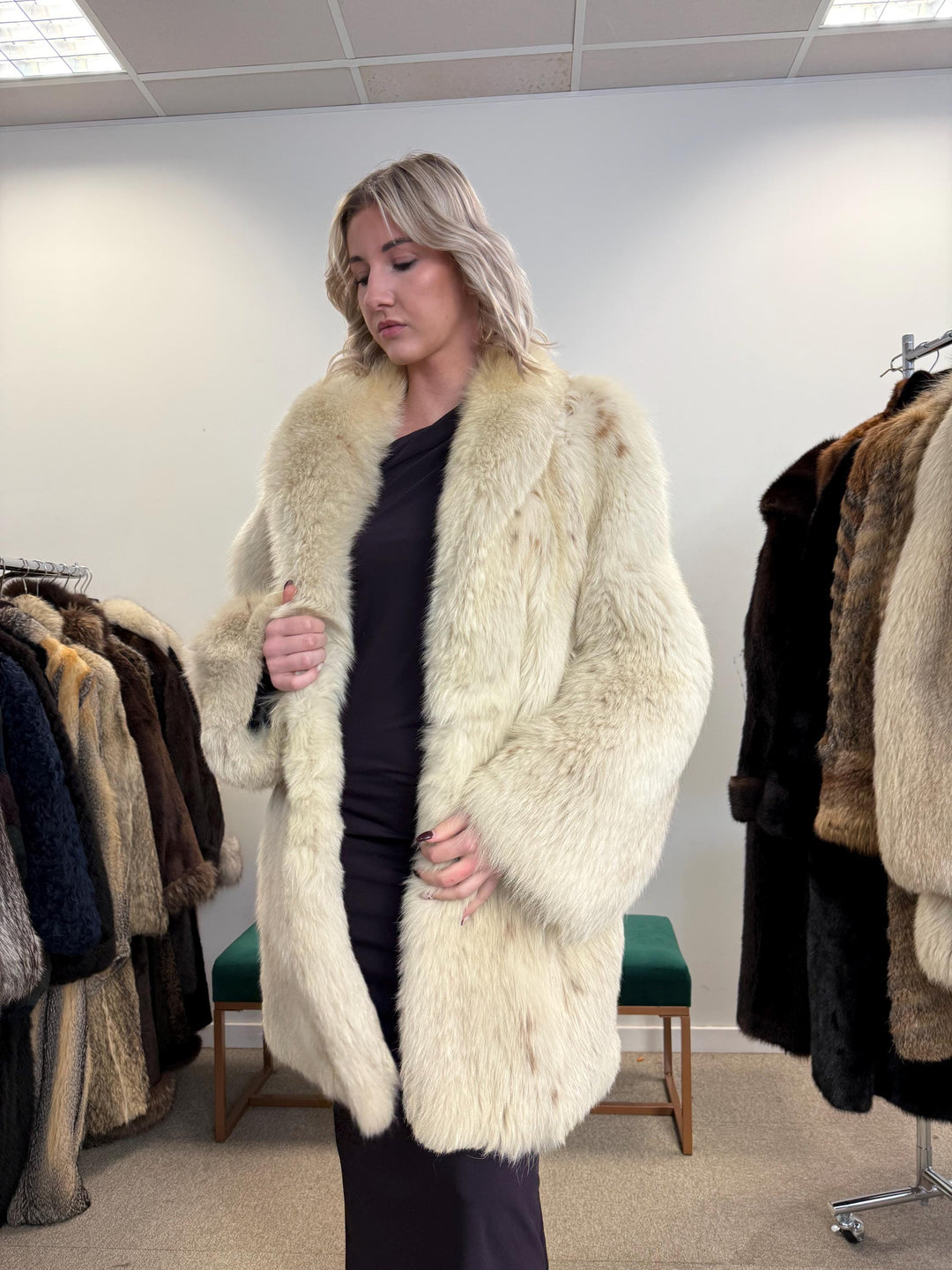 Lynx and Fox Fur Coat, XL Size, White Fox Fur Coat, Lynx Fox Coat, Lynx Fur Coat, Vintage Fur Coat, Women's Fur Coat, Luxurious Fur Coat