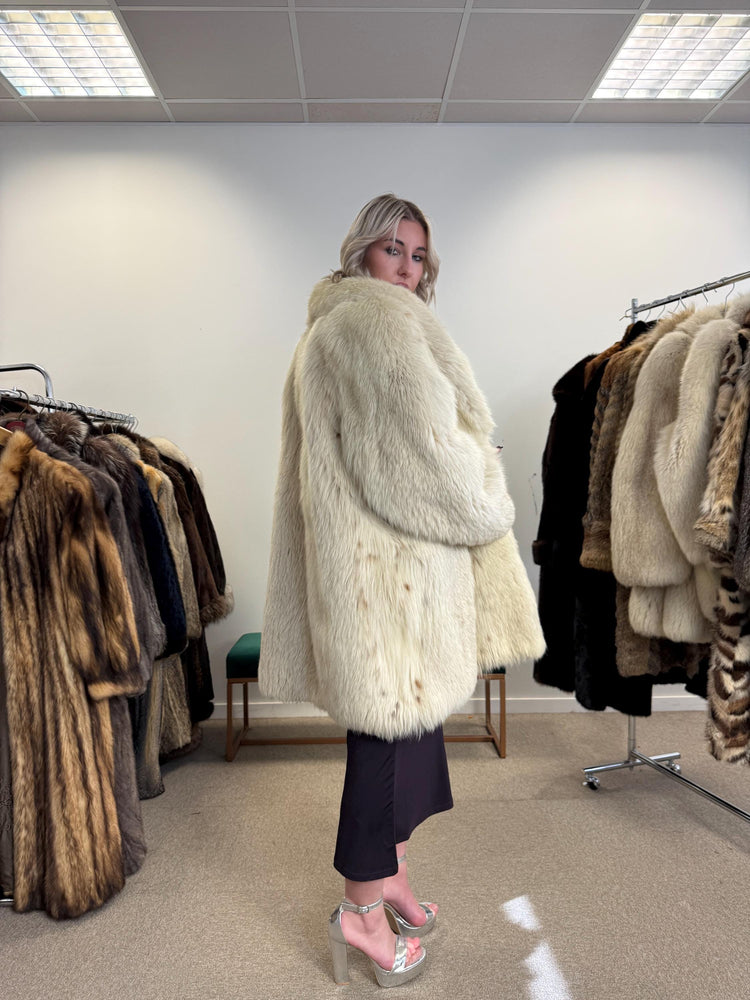 Lynx and Fox Fur Coat, XL Size, White Fox Fur Coat, Lynx Fox Coat, Lynx Fur Coat, Vintage Fur Coat, Women's Fur Coat, Luxurious Fur Coat