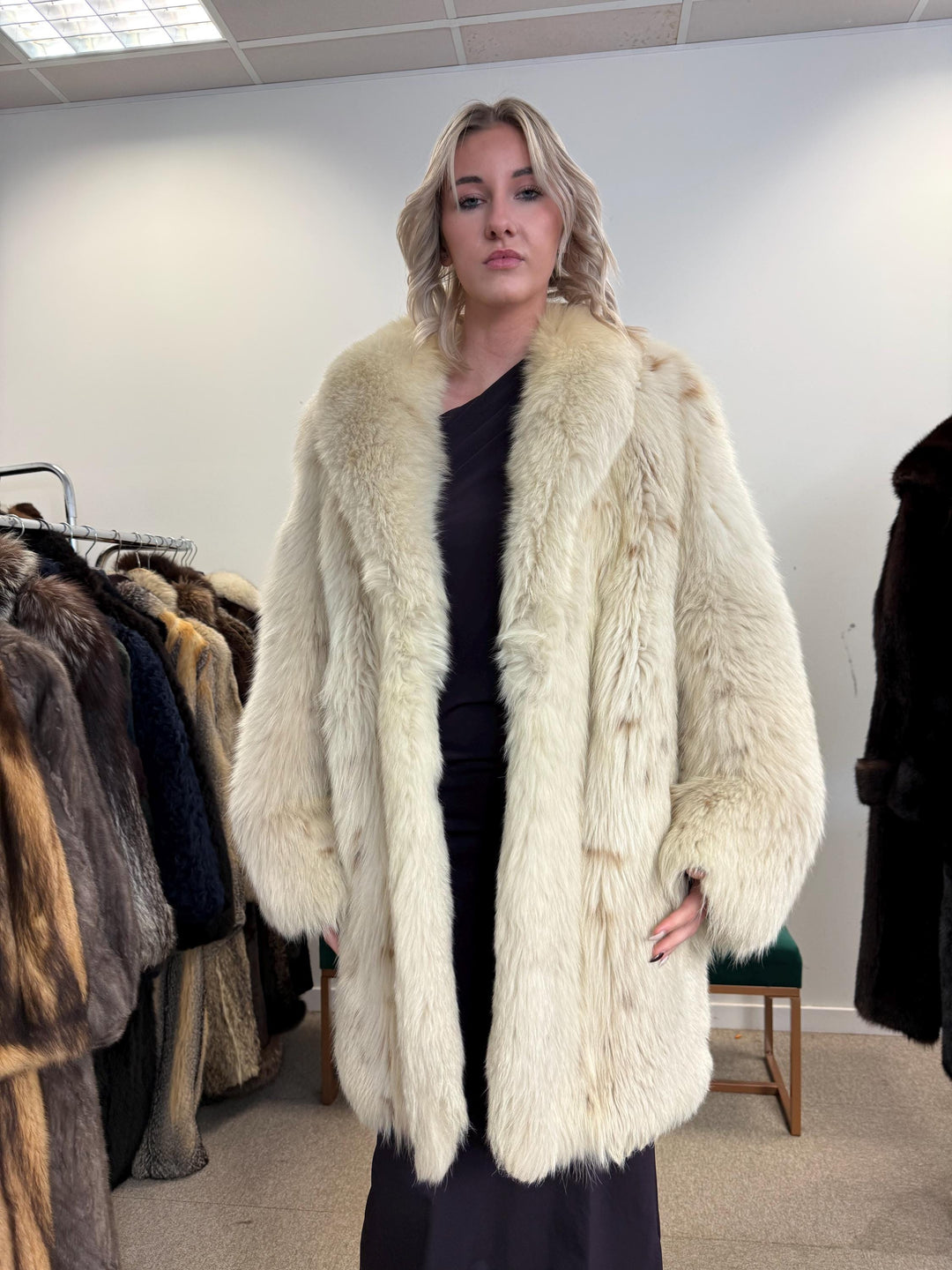 Lynx and Fox Fur Coat, XL Size, White Fox Fur Coat, Lynx Fox Coat, Lynx Fur Coat, Vintage Fur Coat, Women's Fur Coat, Luxurious Fur Coat