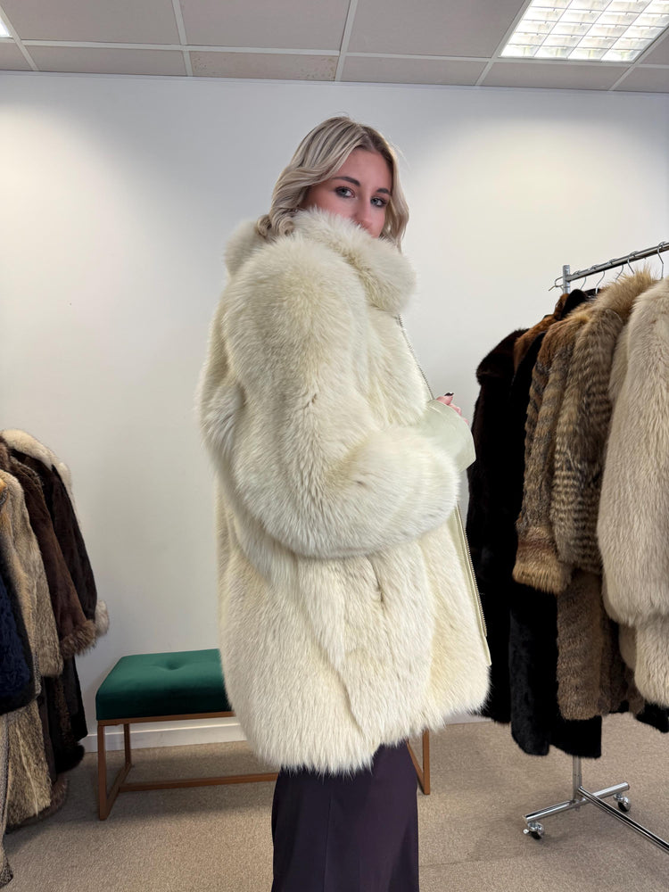 White Fox Fur Coat, Medium Size, Vintage Fur Coat, Women's Fur Coat, Zipper Fox Fur Coat, Real Fox, Soft Fur Coat, White Fox Coat, White Fox