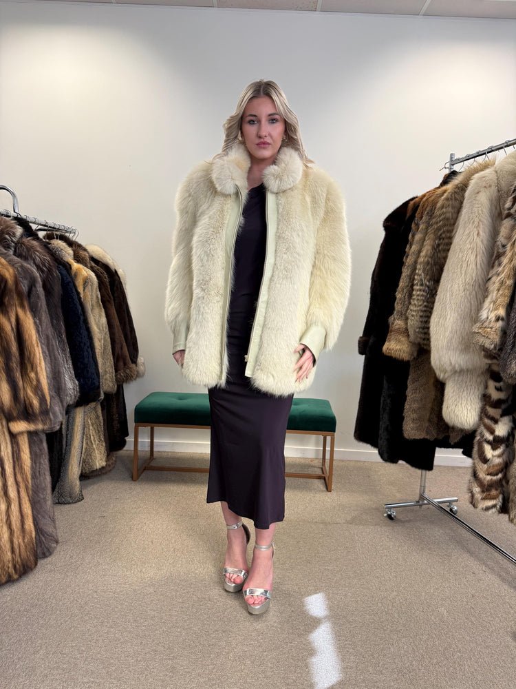 White Fox Fur Coat, Medium Size, Vintage Fur Coat, Women's Fur Coat, Zipper Fox Fur Coat, Real Fox, Soft Fur Coat, White Fox Coat, White Fox