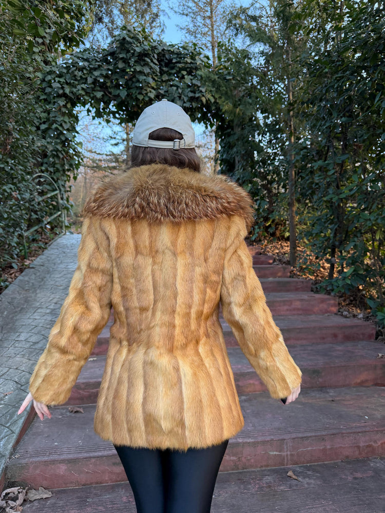 Golden Weasel Fur Coat, S/M Size, Womens Fur Coat, Real Weasel Fur Coat, Weasel Coat Women, Vintage Fur Coat, Fur Coat Weasel, Real Fur Coat