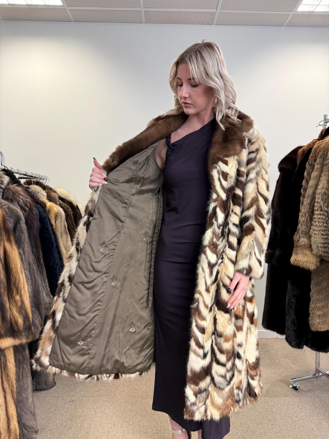 Colorful Mink Coat, Small Size, Dyed Mink Fur Coat, Mink Pieces Fur Coat, Vintage Fur Coat, Women's Fur Coat, Real Mink Coat, Long Mink Coat