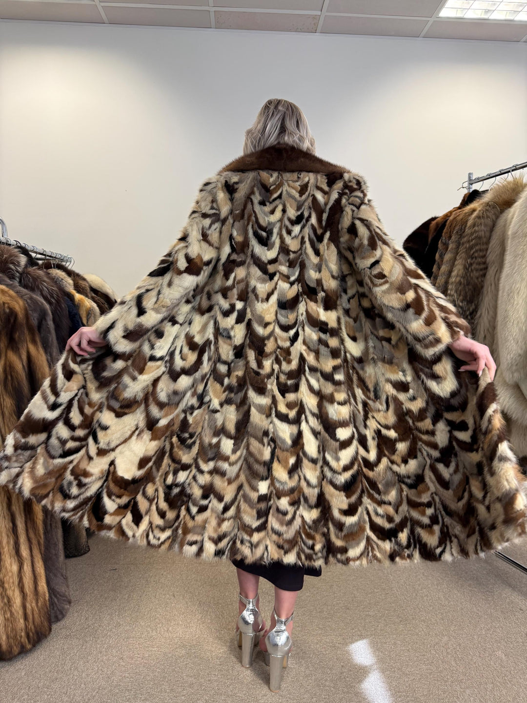 Colorful Mink Coat, Small Size, Dyed Mink Fur Coat, Mink Pieces Fur Coat, Vintage Fur Coat, Women's Fur Coat, Real Mink Coat, Long Mink Coat