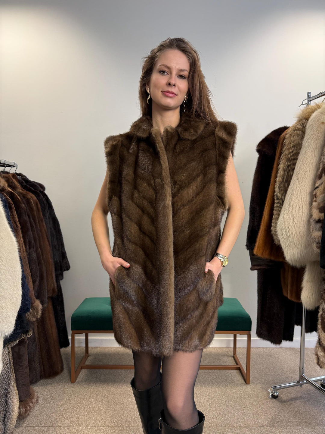 Soft Mink Fur Vest, XL Size, Mink Vest, Real Fur Vest, Brown Mink Fur, Vintage Fur Vest, Real Mink Vest, Thick Mink Fur Vest, Mink Fur