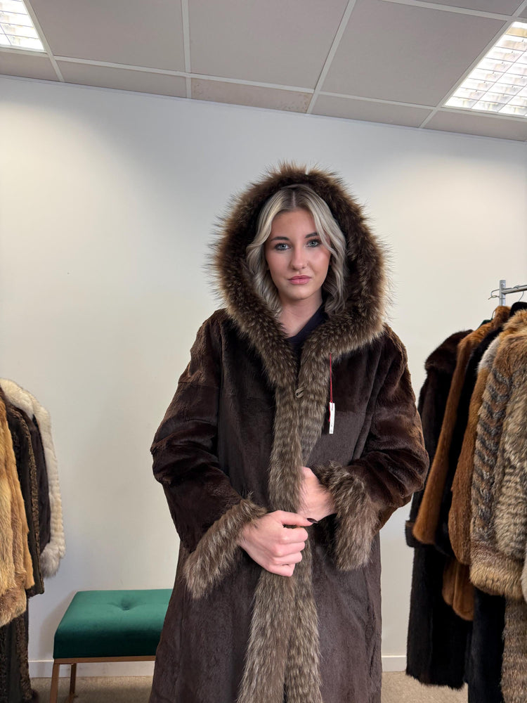 Sheared Beaver with Raccoon Coat, Small Size, Brown Fur Coat, Fur Coat Women, Beaver Fur, Raccoon Coat, Real Fur, Vintage Fur Coat, Raccoon